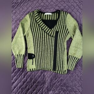 Skovhuus Green and Black Striped Sweater Size M